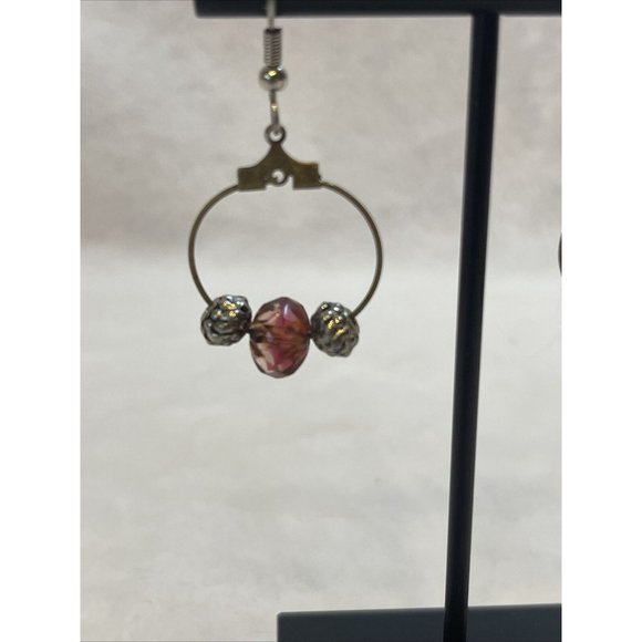 Womens Fishhook Beaded Earrings Goldtone With Purple/brown Beads - Picture 5 of 7